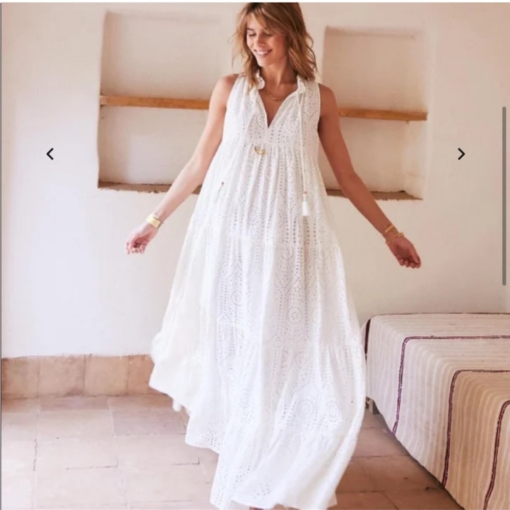 Sezane sleeveless cotton eyelet maxi dress